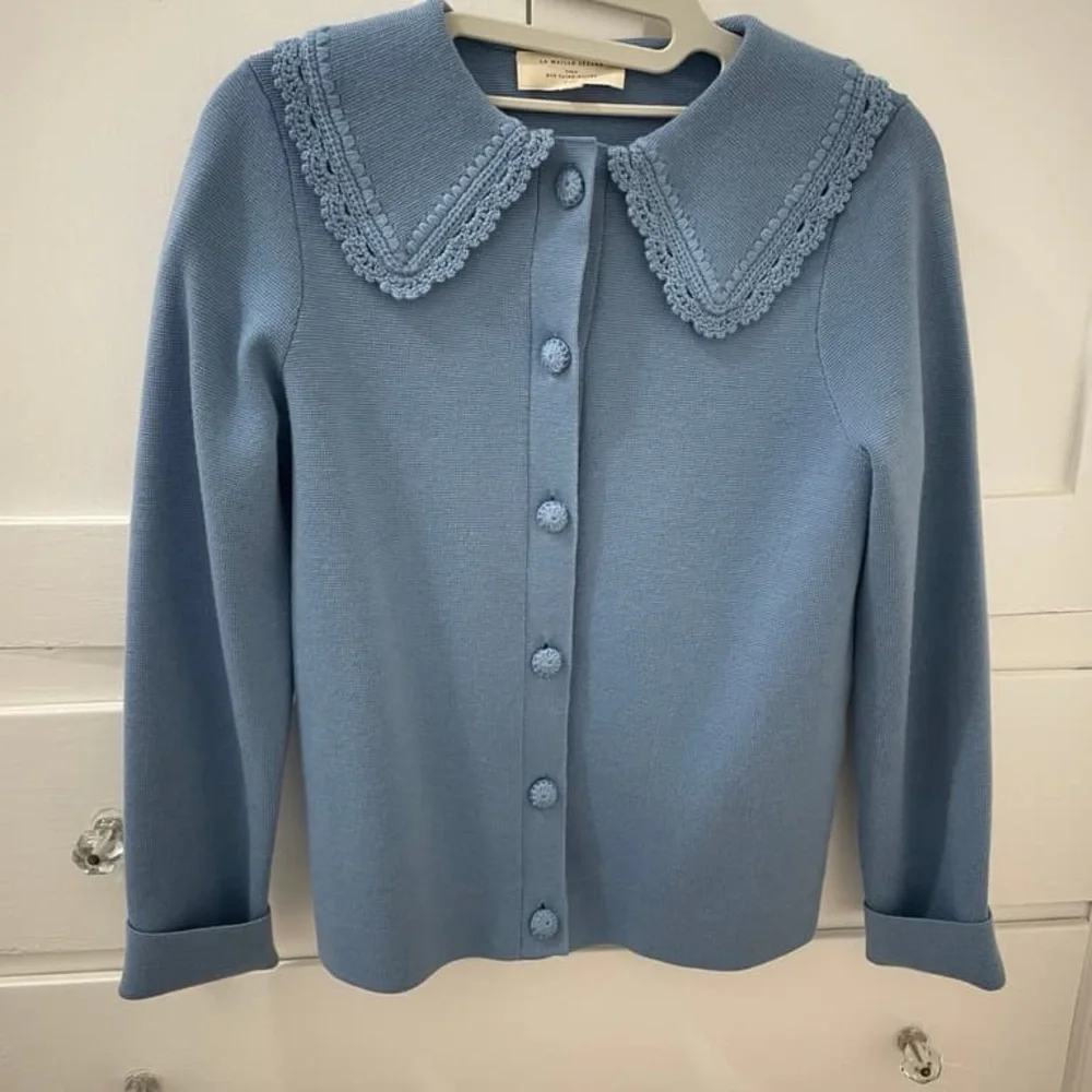 Sezane Blue Cardigan with Crochet Collar - Picture 1 of 6